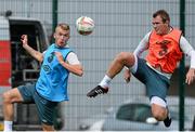 12 August 2013; Republic of Ireland's Paddy Madden, left, and Glenn Whelan in action during squad training ahead of their international friendly against Wales on Wednesday. Republic of Ireland Squad Training, Spytty Park, Newport, Wales. Picture credit: David Maher / SPORTSFILE