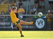 13 August 2022; Caitlin Taggart of Antrim kicks a point during the TG4 All-Ireland Ladies Junior Football Championship Final Replay between Antrim and Fermanagh at the Athletic Grounds, Armagh. Photo by Oliver McVeigh/Sportsfile