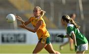 13 August 2022; Aine Tubridy of Antrim in action against Sarah Britton of Fermanagh during the TG4 All-Ireland Ladies Junior Football Championship Final Replay between Antrim and Fermanagh at the Athletic Grounds, Armagh. Photo by Oliver McVeigh/Sportsfile