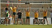 13 August 2022; The Antrim players  defend their goal line during the TG4 All-Ireland Ladies Junior Football Championship Final Replay between Antrim and Fermanagh at the Athletic Grounds, Armagh. Photo by Oliver McVeigh/Sportsfile ***