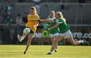 13 August 2022; Orlaith Prenter of Antrim in action against Molly Mc Gloin of Fermanagh during the TG4 All-Ireland Ladies Junior Football Championship Final Replay between Antrim and Fermanagh at the Athletic Grounds, Armagh. Photo by Oliver McVeigh/Sportsfile