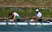 14 August 2022; Steven McGowan, right, and Katie O'Brien of Ireland react after finishing 4th in the Mixed Double Sculls Final A during day 4 of the European Championships 2022 at Olympic Regatta Centre in Munich, Germany. Photo by Ben McShane/Sportsfile
