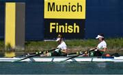14 August 2022; Steven McGowan, right, and Katie O'Brien of Ireland compete in the Mixed Double Sculls Final A during day 4 of the European Championships 2022 at Olympic Regatta Centre in Munich, Germany. Photo by Ben McShane/Sportsfile