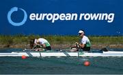 14 August 2022; Steven McGowan, right, and Katie O'Brien of Ireland react after finishing 4th in the Mixed Double Sculls Final A during day 4 of the European Championships 2022 at Olympic Regatta Centre in Munich, Germany. Photo by Ben McShane/Sportsfile