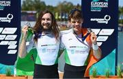 14 August 2022; Paul O'Donovan, left, and Fintan McCarthy of Ireland celebrate with their gold medals after winning the Men's Lightweight Double Sculls A Final during day 4 of the European Championships 2022 at Olympic Regatta Centre in Munich, Germany. Photo by Ben McShane/Sportsfile