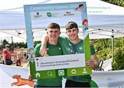 13 August 2022; Community games ambassadors Oisin Joyce, left, and Conor Cusack during the Aldi Community Games National Track and Field Finals that attract over 2,000 children to SETU Carlow Sports Campus in Carlow. Photo by Sam Barnes/Sportsfile