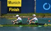 14 August 2022; Paul O'Donovan, left, and Fintan McCarthy of Ireland cross the line to win gold in the Men's Lightweight Double Sculls Final A during day 4 of the European Championships 2022 at Olympic Regatta Centre in Munich, Germany. Photo by Ben McShane/Sportsfile