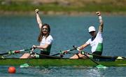 14 August 2022; Paul O'Donovan, left, and Fintan McCarthy of Ireland celebrate after winning gold in the Men's Lightweight Double Sculls Final A during day 4 of the European Championships 2022 at Olympic Regatta Centre in Munich, Germany. Photo by Ben McShane/Sportsfile