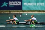 14 August 2022; Margaret Cremin, left, and Lydia Heaphy of Ireland compete in the Women's Lightweight Double Sculls Final A during day 4 of the European Championships 2022 at Olympic Regatta Centre in Munich, Germany. Photo by Ben McShane/Sportsfile