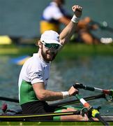 14 August 2022; Paul O'Donovan of Ireland celebrates after winning gold in the Men's Lightweight Double Sculls Final A during day 4 of the European Championships 2022 at Olympic Regatta Centre in Munich, Germany. Photo by Ben McShane/Sportsfile