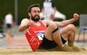 14 August 2022; Conall Mahon of Tir Chonaill AC, Donegal competes in the division one men's triple jump during the AAI National Outdoor League Final at Tullamore, Offaly. Photo by Sam Barnes/Sportsfile