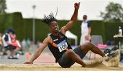14 August 2022; Rolus Olusa of Clonliffe Harriers AC, Dublin, competes in the premier men's triple jump during the AAI National Outdoor League Final at Tullamore, Offaly. Photo by Sam Barnes/Sportsfile