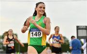 14 August 2022; Sarah Clarke of Meath County after winning the premier women's 800m during the AAI National Outdoor League Final at Tullamore, Offaly. Photo by Sam Barnes/Sportsfile