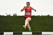 14 August 2022; Kitty McNulty of Tir Chonaill AC, Donegal, competes in the division one women's 3000m steeplechase during the AAI National Outdoor League Final at Tullamore, Offaly. Photo by Sam Barnes/Sportsfile