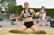14 August 2022; Snezana Bechtina of Clonliffe Harriers, Dublin, competes in the premier women's triple jump during the AAI National Outdoor League Final at Tullamore, Offaly. Photo by Sam Barnes/Sportsfile