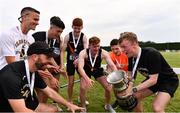 14 August 2022; Clonliffe Harriers AC captain  Keith Pike lifts the premier men's trophy and celebrates with team-mates during the AAI National Outdoor League Final at Tullamore, Offaly. Photo by Sam Barnes/Sportsfile