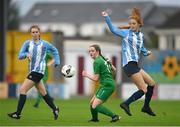 14 August 2022; Caoilinn Walsh of Claremorris AFC in action against Klara Banek of Salthill Devon during the FAI Women’s U17 Cup Final match between Salthill Devon FC and Claremorris FC at Eamon Deacy Park in Galway. Photo by Harry Murphy/Sportsfile