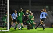 14 August 2022; Rhia Stone of Salthill Devon shoots to score her side's first goal during the FAI Women’s U17 Cup Final match between Salthill Devon FC and Claremorris FC at Eamon Deacy Park in Galway. Photo by Harry Murphy/Sportsfile