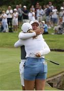 14 August 2022; Maja Stark of Sweden is congratulated by Emily Kristine Pedersen of Denmark on the 18th green during the ISPS HANDA World Invitational at Galgorm Castle and Massereene Golf Clubs in Ballymena, Antrim. Photo by John Dickson/Sportsfile