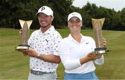 14 August 2022; Ewen Ferguson of Scotland and Maja Stark of Sweden celebrate with their trophies after winning the ISPS HANDA World Invitational at Galgorm Castle and Massereene Golf Clubs in Ballymena, Antrim. Photo by John Dickson/Sportsfile