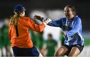 14 August 2022; Lauren O'Donnell of Salthill Devon, right, and goalkeeper Frances Hardy celebrate after the FAI Women’s U17 Cup Final match between Salthill Devon FC and Claremorris FC at Eamon Deacy Park in Galway. Photo by Harry Murphy/Sportsfile