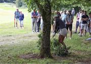 14 August 2022; Allison Emrey of USA plays out from under a fallen branch on the 10th hole during the ISPS HANDA World Invitational at Galgorm Castle and Massereene Golf Clubs in Ballymena, Antrim. Photo by John Dickson/Sportsfile