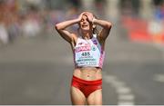 15 August 2022; Aleksandra Lisowska of Poland reacts after winning the Women's Marathon during day 5 of the European Championships 2022 at the Odseonplatz in Munich, Germany. Photo by David Fitzgerald/Sportsfile
