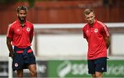 14 August 2022; Barry Cotter, left, and Jamie Lennon of St Patrick's Athletic before the SSE Airtricity League Premier Division match between St Patrick's Athletic and Sligo Rovers at Richmond Park in Dublin. Photo by Seb Daly/Sportsfile