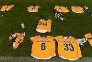 15 August 2022; A view of Australia jerseys prior to the 2022 World Lacrosse Men's U21 World Championship - Pool A match between Australia and USA at University of Limerick. Photo by Tom Beary/Sportsfile
