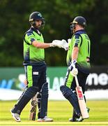 15 August 2022; Andrew Balbirnie, left, and Paul Stirling of Ireland during the Men's T20 International match between Ireland and Afghanistan at Stormont in Belfast. Photo by Ramsey Cardy/Sportsfile