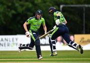 15 August 2022; Harry Tector, left, and George Dockrell of Ireland during the Men's T20 International match between Ireland and Afghanistan at Stormont in Belfast. Photo by Ramsey Cardy/Sportsfile