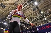 15 August 2022; Emma Hinze of Germany after winning gold in the Women's Sprint during day 5 of the European Championships 2022 at Messe Munchen in Munich, Germany. Photo by Ben McShane/Sportsfile