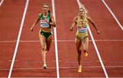 15 August 2022; Sharlene Mawdsley of Ireland, left, and Alica Schmidt of Germany competing in the Women's 400m heats during day 5 of the European Championships 2022 at the Olympiastadion in Munich, Germany. Photo by David Fitzgerald/Sportsfile