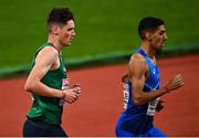 15 August 2022; Luke McCann of Ireland, left, and Ossama Meslek of Italy competing in the Men's 1500m heats during day 5 of the European Championships 2022 at the Olympiastadion in Munich, Germany. Photo by David Fitzgerald/Sportsfile