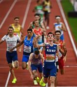 15 August 2022; Jakob Ingebrigsten of Norway celebrates as he crosses the line to win the Men's 1500m heat during day 5 of the European Championships 2022 at the Olympiastadion in Munich, Germany. Photo by David Fitzgerald/Sportsfile