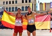 16 August 2022; Miguel Ángel López of Spain, left, and Christopher Linke of Germany after winning gold and silver respectively in the Men's 35km Race Walk during day 6 of the European Championships 2022 at Odeonplatz in Munich, Germany. Photo by Ben McShane/Sportsfile