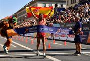 16 August 2022; Miguel Ángel López of Spain celebrates as he crosses the line to win gold in the Men's 35km Race Walk during day 6 of the European Championships 2022 at Odeonplatz in Munich, Germany. Photo by Ben McShane/Sportsfile