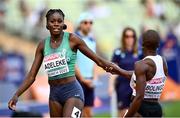 16 August 2022; Rhasidat Adeleke of Ireland, left, and Cynthia Bolingo of Belgium after the Women's 400m semi-final during day 6 of the European Championships 2022 at the Olympiastadion in Munich, Germany. Photo by David Fitzgerald/Sportsfile