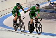 16 August 2022; Mia Griffin, right, and Lara Gillespie of Ireland competing in the Women's Madison Final during day 6 of the European Championships 2022 at Messe Munchen in Munich, Germany. Photo by David Fitzgerald/Sportsfile