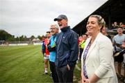 16 August 2022; Brian Cody, manager of Davy Russell's Best, with selector Ursula Jacob, right, during the Hurling for Cancer Research 2022 match at St Conleth's Park in Newbridge, Kildare. Photo by Stephen McCarthy/Sportsfile