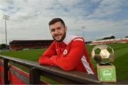 18 August 2022; Aidan Keena of Sligo Rovers receives the SSE Airtricity / SWI Player of the Month for July 2022 at The Showgrounds in Sligo. Photo by Ramsey Cardy/Sportsfile