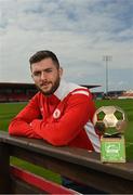 18 August 2022; Aidan Keena of Sligo Rovers receives the SSE Airtricity / SWI Player of the Month for July 2022 at The Showgrounds in Sligo. Photo by Ramsey Cardy/Sportsfile