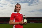 18 August 2022; Emma Doherty of Sligo Rovers receives the SSE Airtricity Women's National League Player of the Month for June/July 2022 at The Showgrounds in Sligo. Photo by Ramsey Cardy/Sportsfile