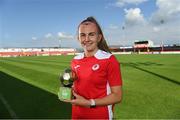 18 August 2022; Emma Doherty of Sligo Rovers receives the SSE Airtricity Women's National League Player of the Month for June/July 2022 at The Showgrounds in Sligo. Photo by Ramsey Cardy/Sportsfile