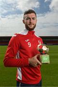 18 August 2022; Aidan Keena of Sligo Rovers receives the SSE Airtricity / SWI Player of the Month for July 2022 at The Showgrounds in Sligo. Photo by Ramsey Cardy/Sportsfile