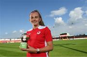 18 August 2022; Emma Doherty of Sligo Rovers receives the SSE Airtricity Women's National League Player of the Month for June/July 2022 at The Showgrounds in Sligo. Photo by Ramsey Cardy/Sportsfile