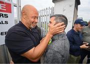 16 August 2022; Former Republic of Ireland international Paul McGrath and former WBA super Bantamweight world champion Bernard Dunne during the Hurling for Cancer Research 2022 match at St Conleth's Park in Newbridge, Kildare. Photo by Stephen McCarthy/Sportsfile