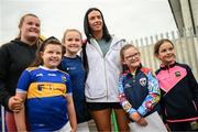 16 August 2022; Ashling Thompson of Davy Russell's Best poses for a photograph as she arrives for the Hurling for Cancer Research 2022 match at St Conleth's Park in Newbridge, Kildare. Photo by Stephen McCarthy/Sportsfile
