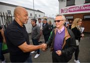 16 August 2022; Former Republic of Ireland international Paul McGrath with horse racing trainer Jim Bolger, right, during the Hurling for Cancer Research 2022 match at St Conleth's Park in Newbridge, Kildare. Photo by Stephen McCarthy/Sportsfile