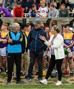 16 August 2022; Brian Cody, manager of Davy Russell's Best, with Liam Griffin, manager of Jim Bolger's Stars, left, and Ursula Jacob, selector with Davy Russell's Best, during the Hurling for Cancer Research 2022 match at St Conleth's Park in Newbridge, Kildare. Photo by Stephen McCarthy/Sportsfile